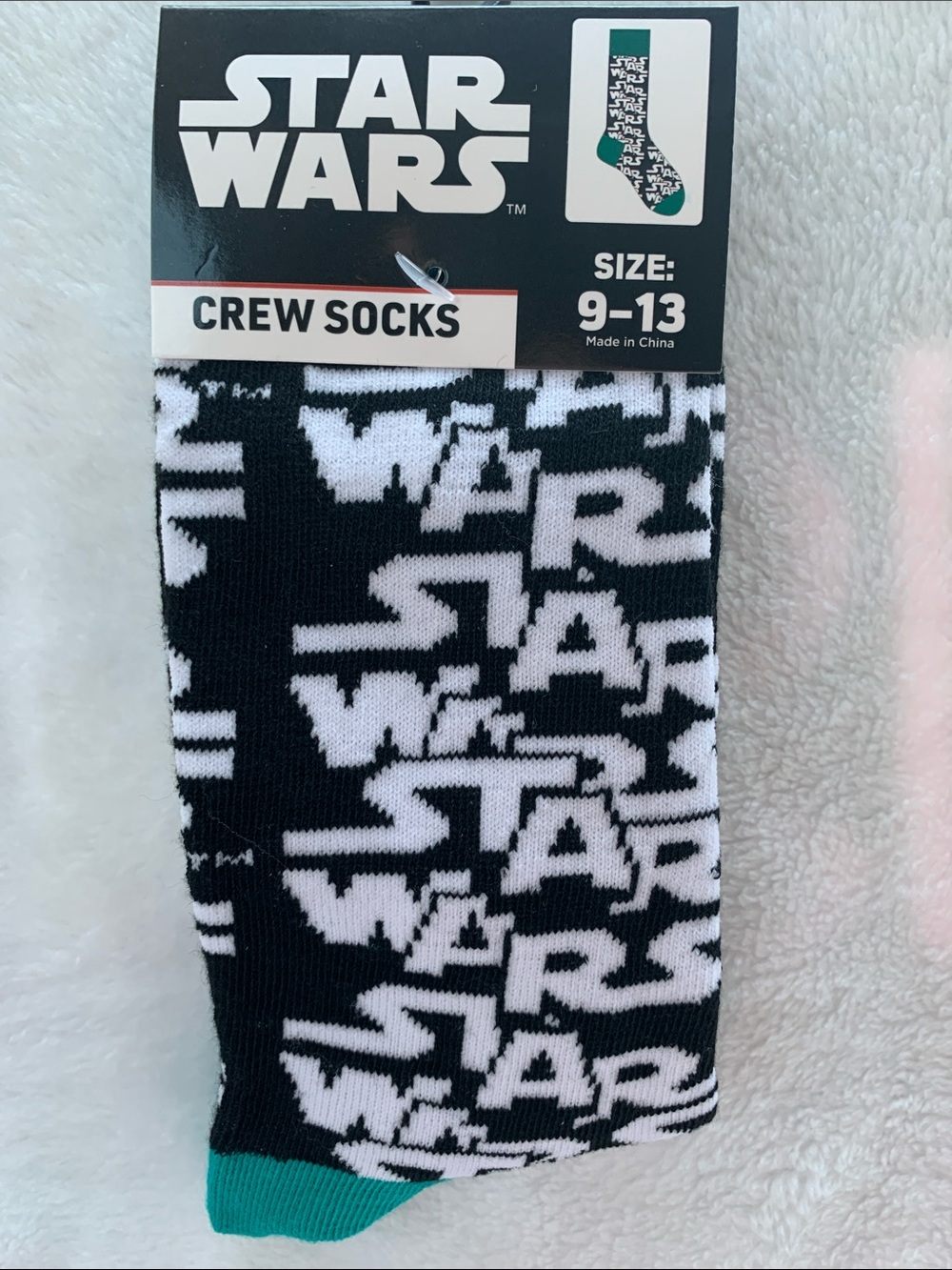 Star Wars Black & White Logo Crew Socks with Teal Toe